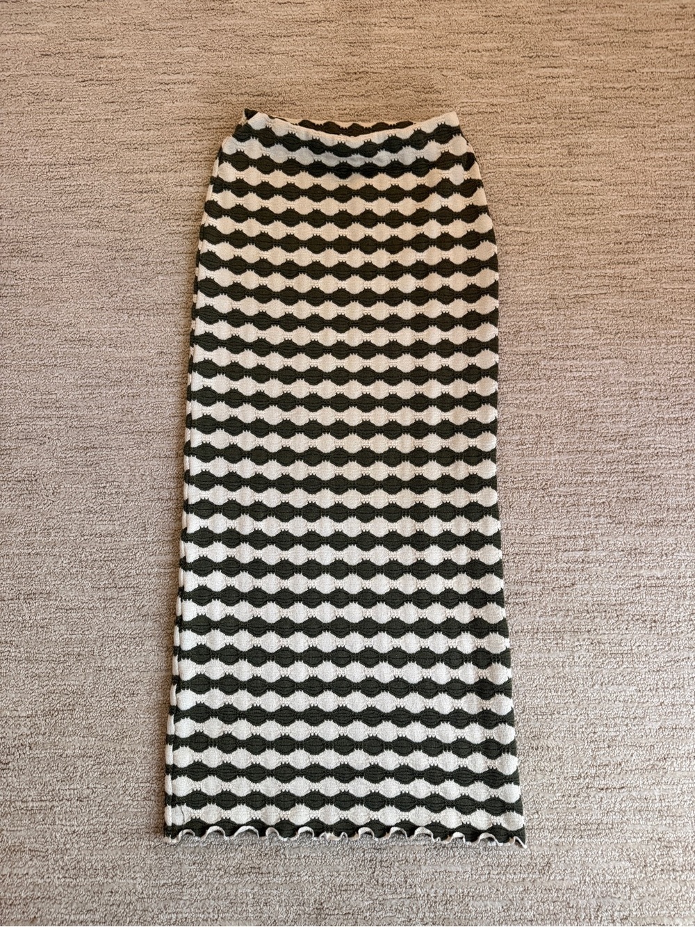 Topshop Dark Green and White Wave-Stripe Knit Maxi Skirt